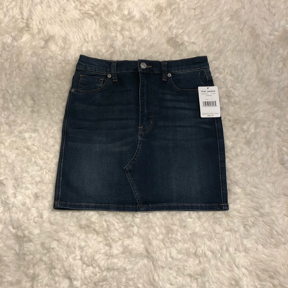 NWT Free People Teagan Dark Denim Skirt in Sparrow